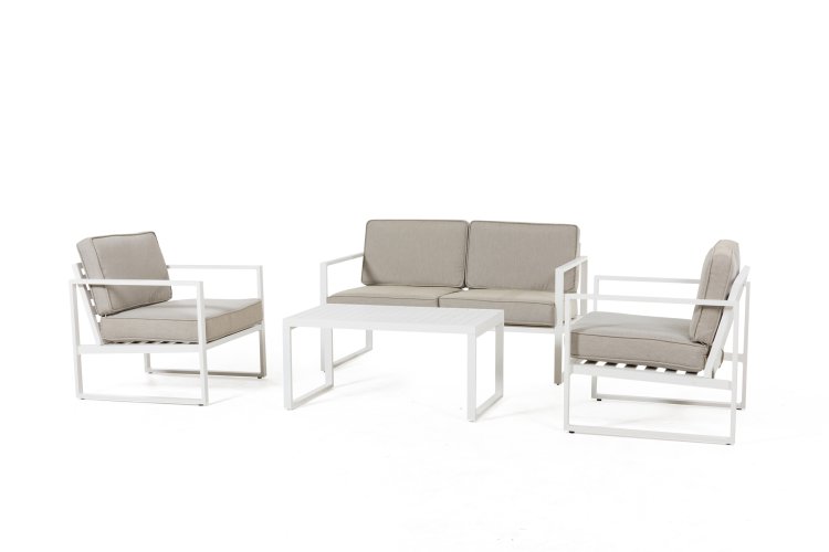 Image de Ensemble lounge Canapé d'angle aluminium "Dubai" - Blanc - Pure Garden & Living