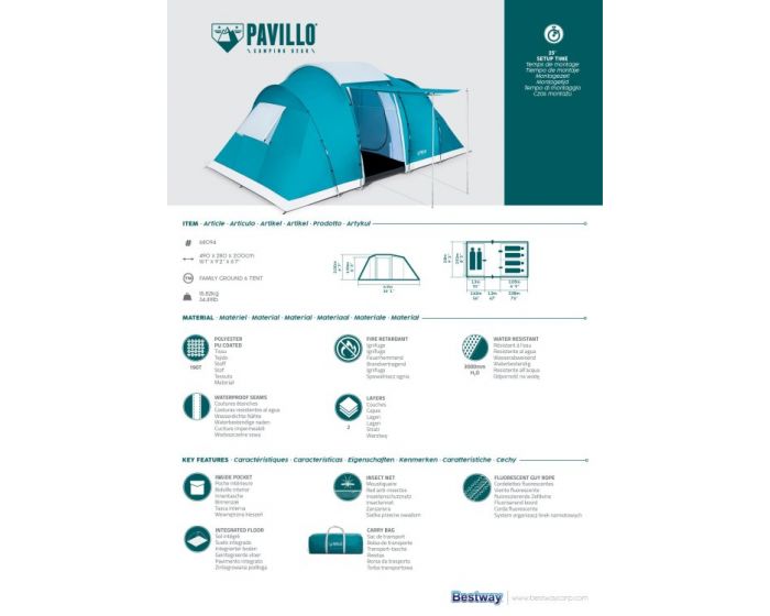 Tente de camping Bestway Pavillo Family Ground 6 | Heuts.fr