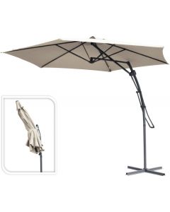 Parasol déporté Belize Push-Up rond taupe Ø300 cm