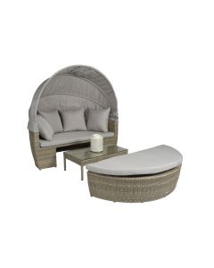 Lit lounge résine tressée "Santorini" - Naturel Taupe - Pure Garden & Living