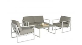 Ensemble lounge Canapé d'angle aluminium "Dubai" - Blanc - Pure Garden & Living