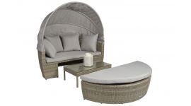Lit lounge résine tressée "Santorini" - Naturel Taupe - Pure Garden & Living