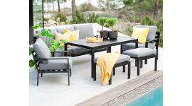 Ensemble salle à manger lounge "Eva" - aluminium gris - Pure Garden & Living