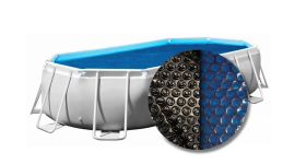 W'eau Bâche à bulles ovale pour piscine 600 x 320 cm noir et bleu