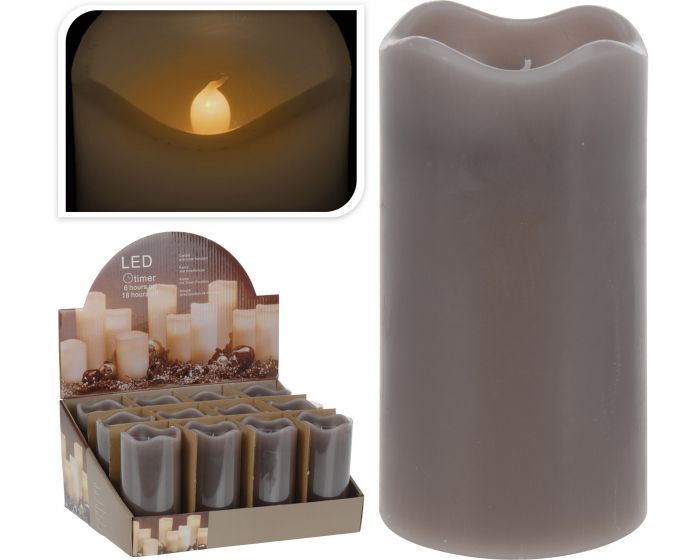 Bougie led avec minuterie 7x13 cm gris